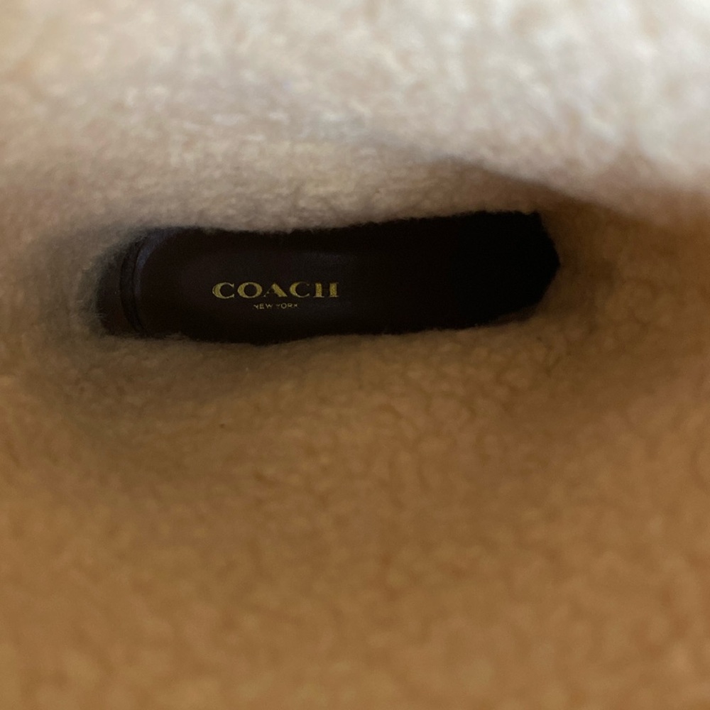 Coach Vitoria Suede Faux Curly Shearling Mid Calf Boots | Camel/Natural - Picture 12 of 15